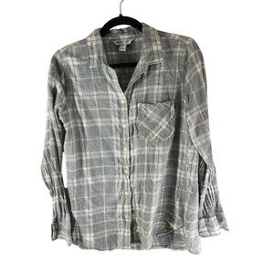 Old Navy Womens Grey Plaid The Classic Flannel Shirt Long Sleeve Button-Down M